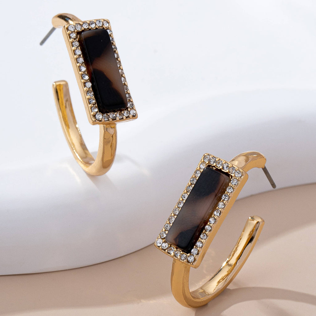 Tortoise & Pavé Gold Hoop Earrings | 80E61636