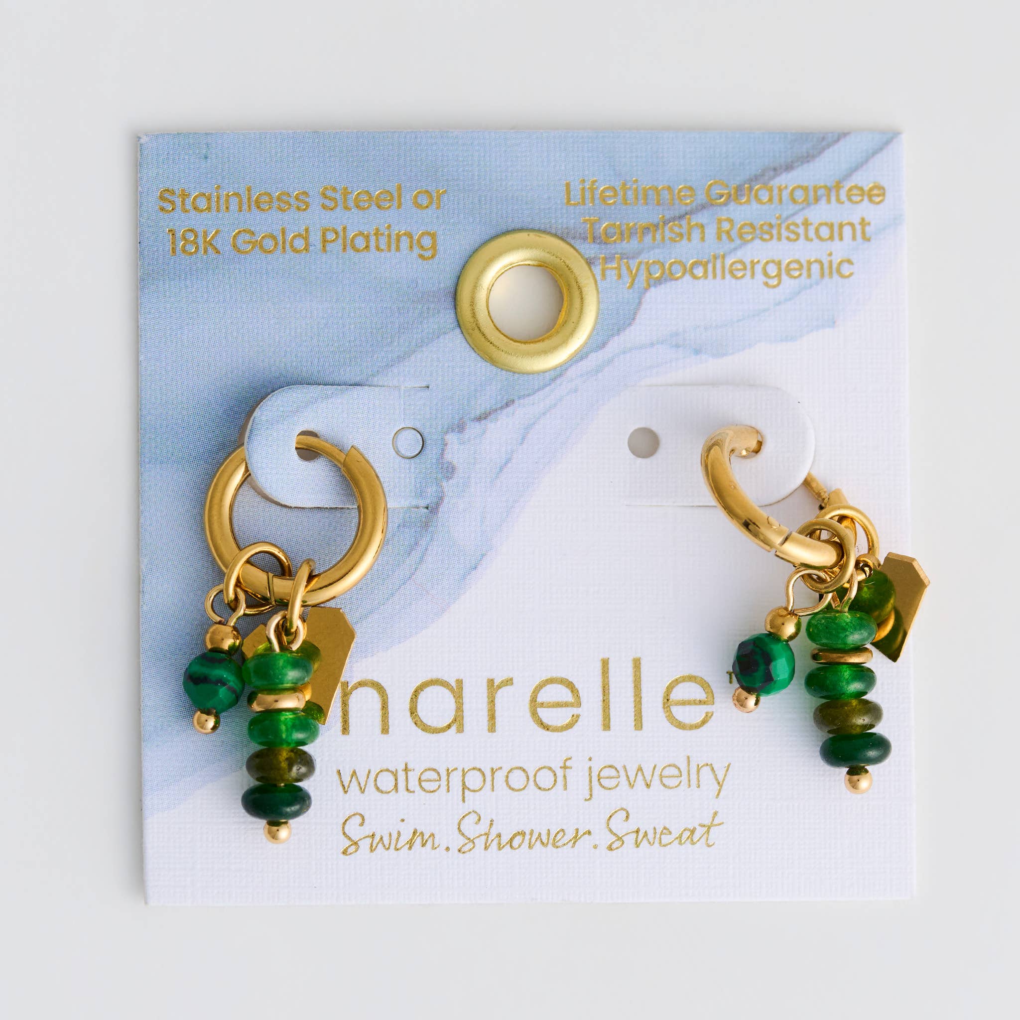 Hoop Earrings Malachite Beaded Waterproof Narelle Gold