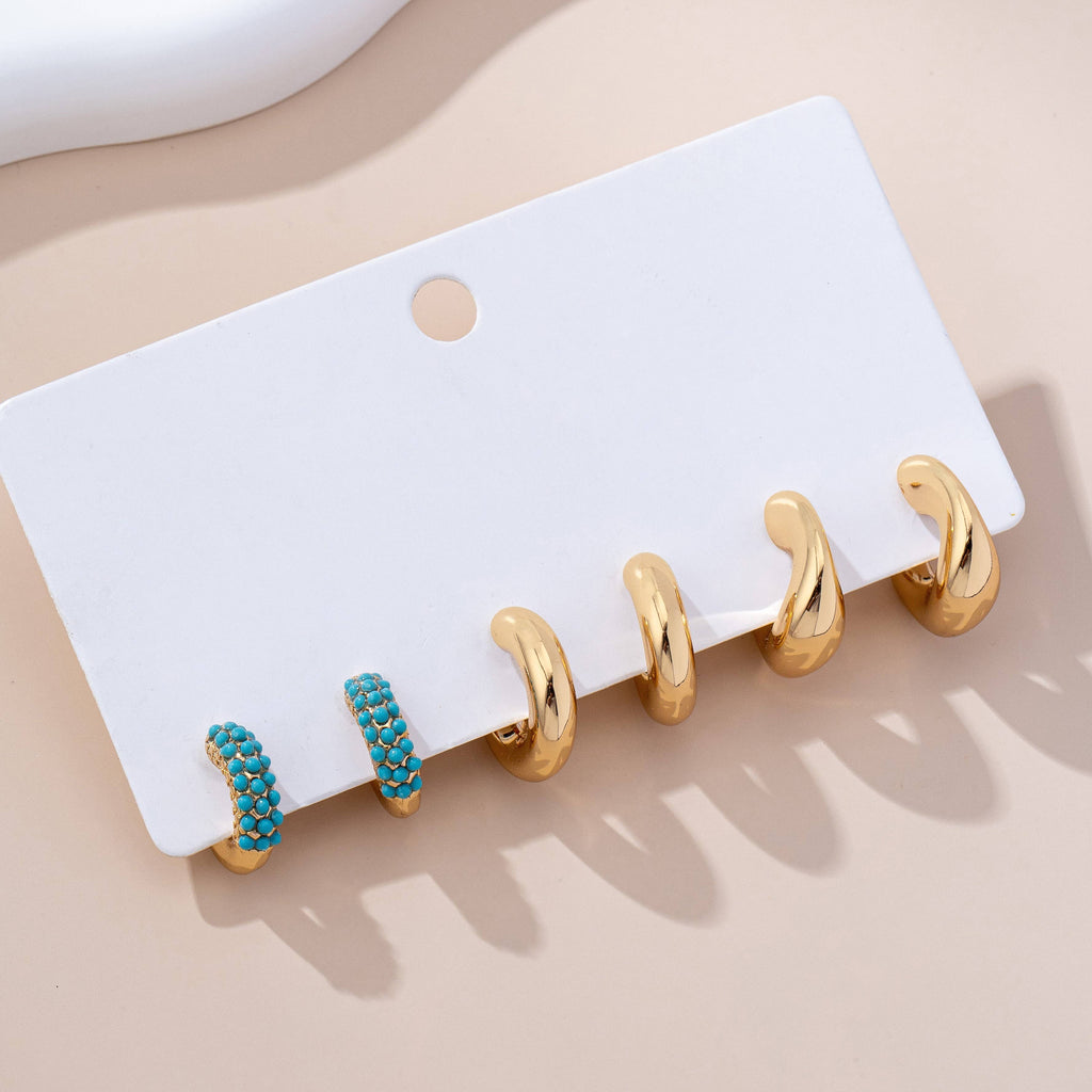 Turquoise Enamel Hoop Trio Earring Set | 80E61664