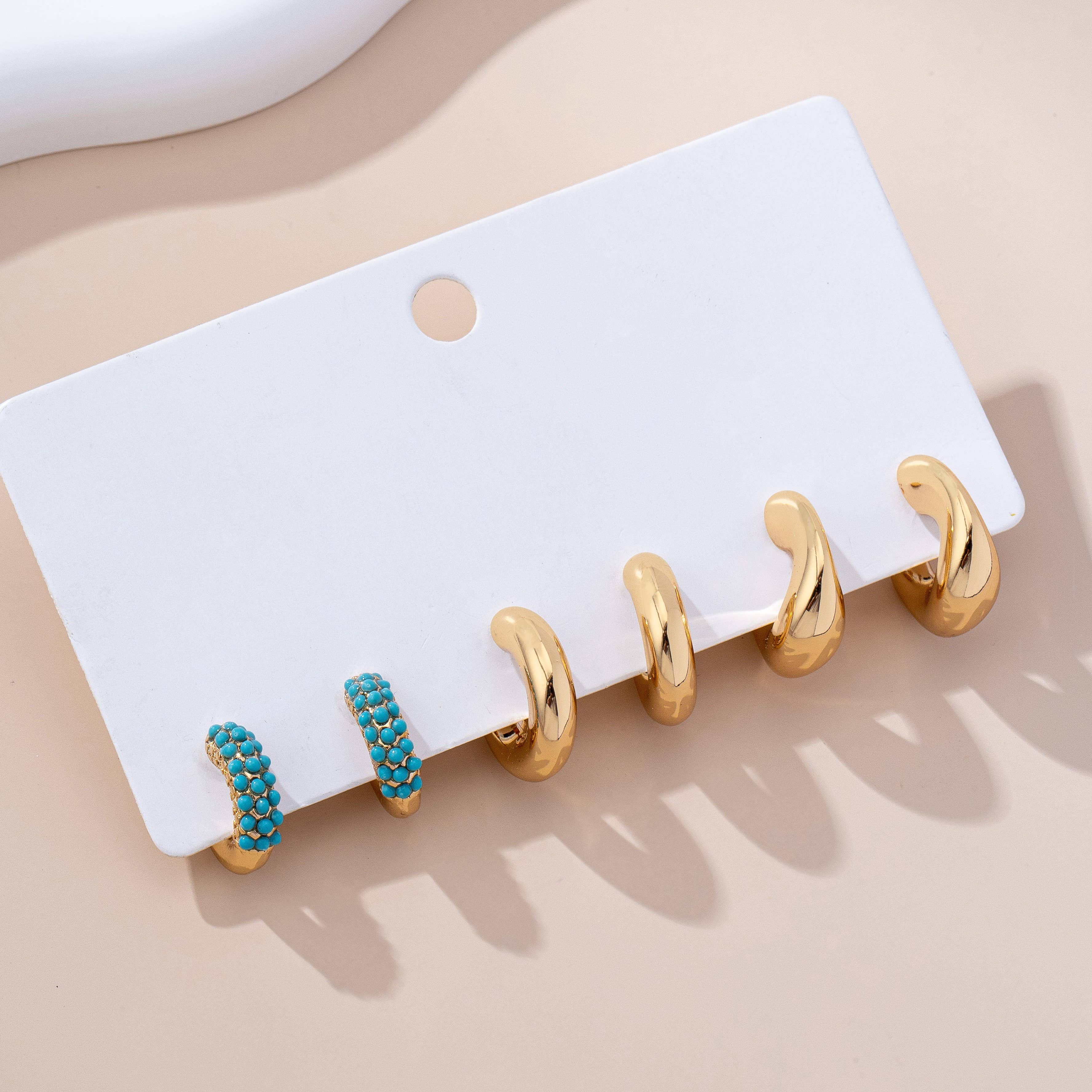 Turquoise Enamel Hoop Trio Earring Set | 80E61664