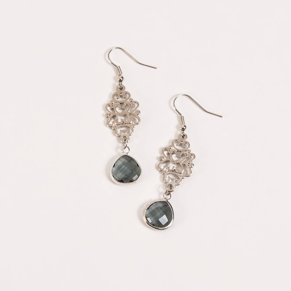 Esme Black Glass Bead Filigree Drop Earring