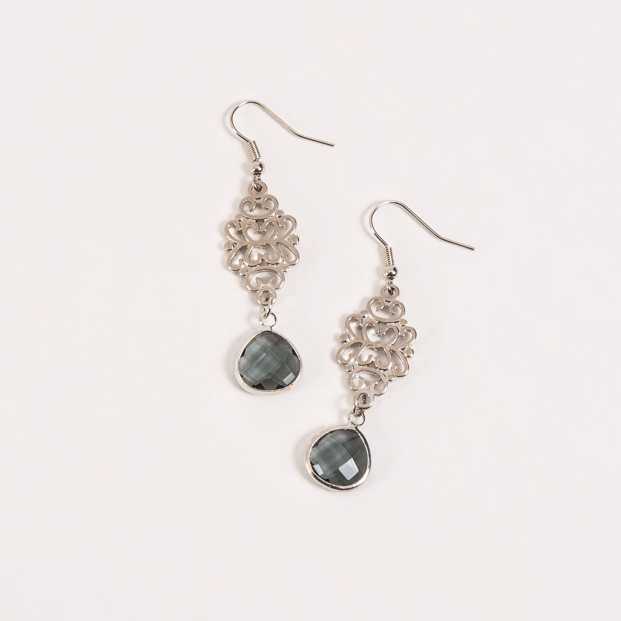 Esme Black Glass Bead Filigree Drop Earring