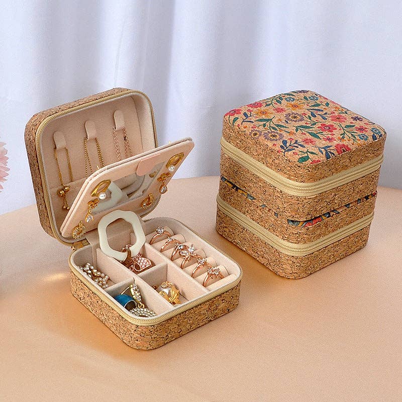 Luxury Vintage Mirror Jewelry Organizer Portable Travel Earring Ring Necklace Case
