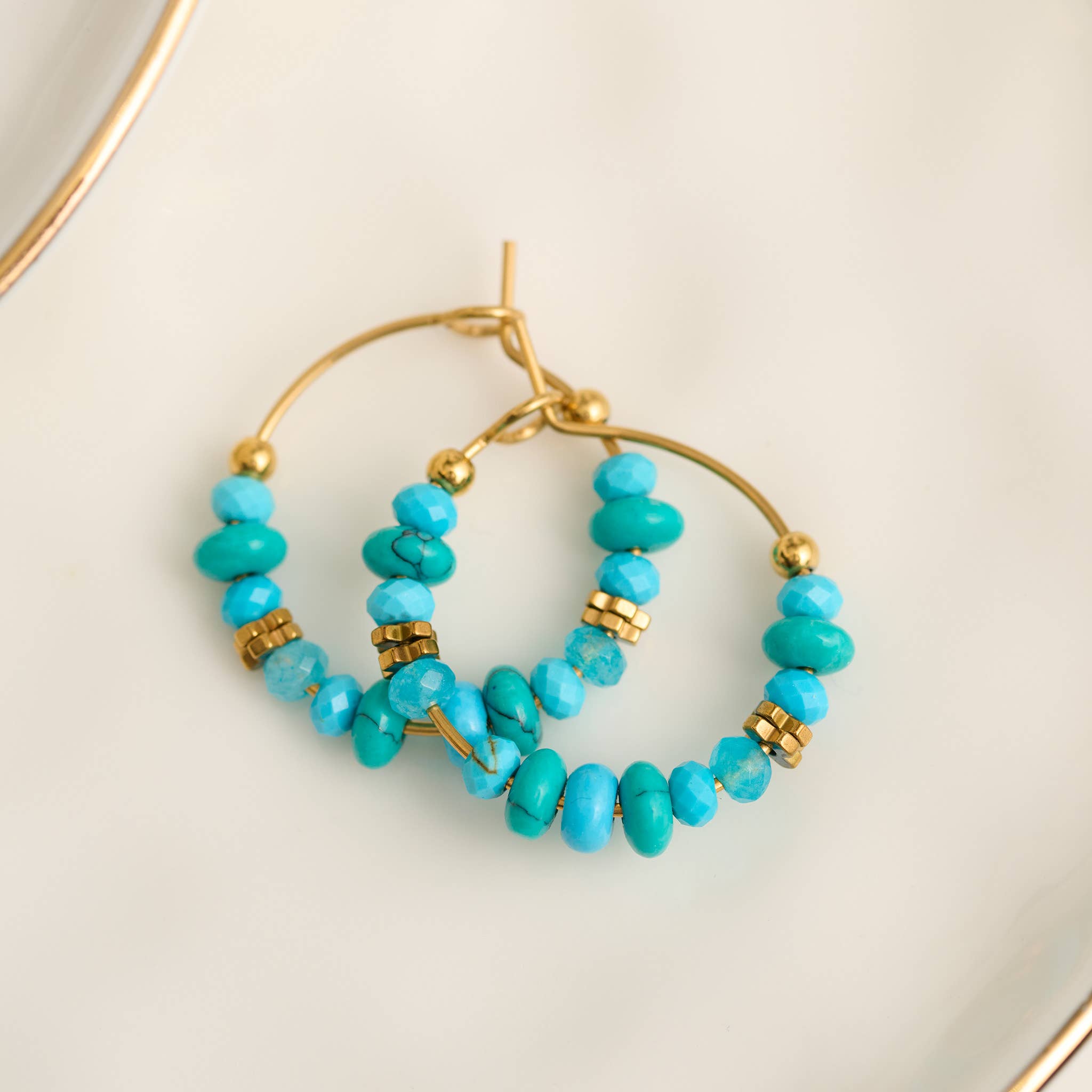 Hoop Earrings Gemstone Beaded Waterproof Narelle Gold
