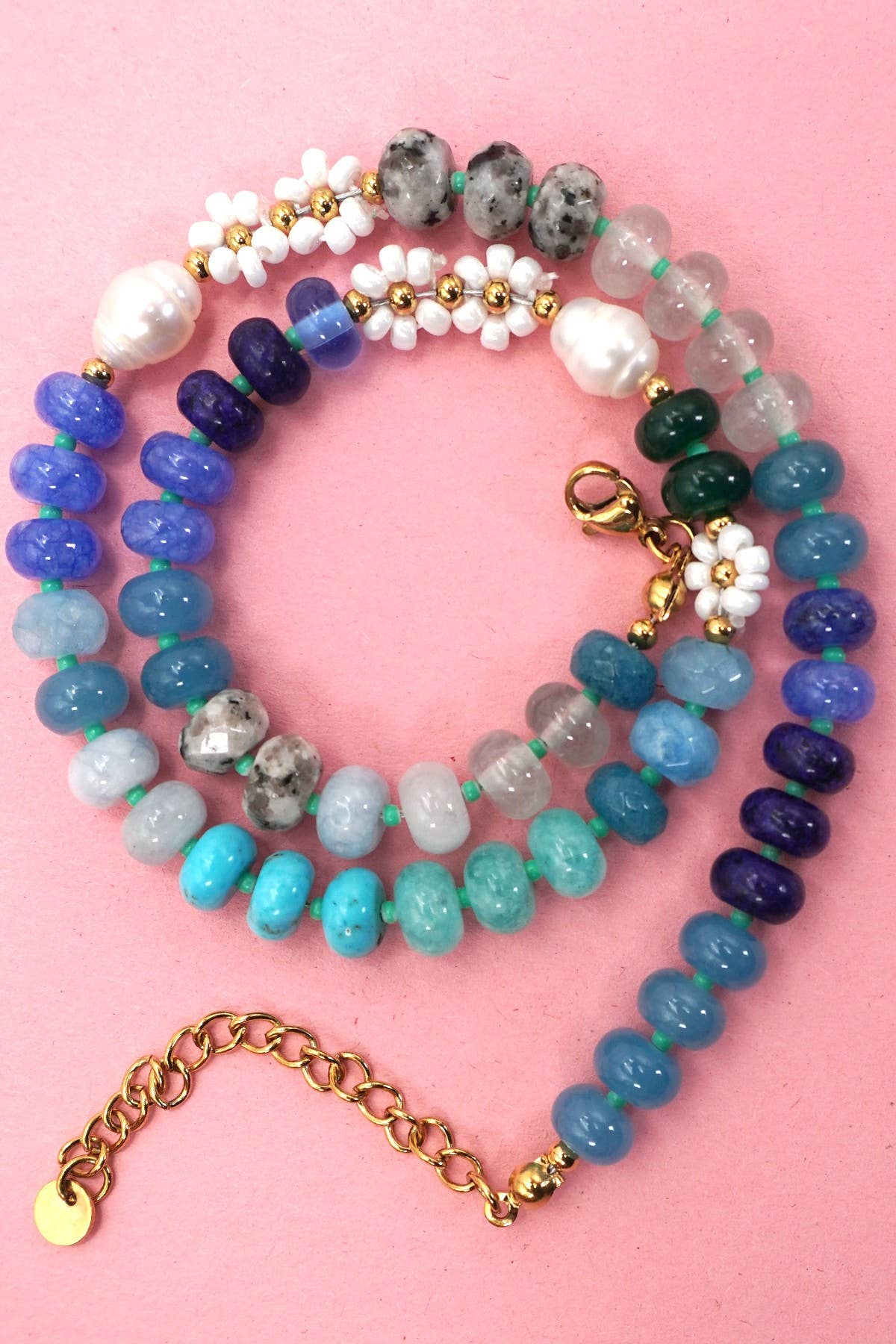 NATURAL STONE AGATE GLASS STAINLESS STEEL NECKLACE | 80N9204