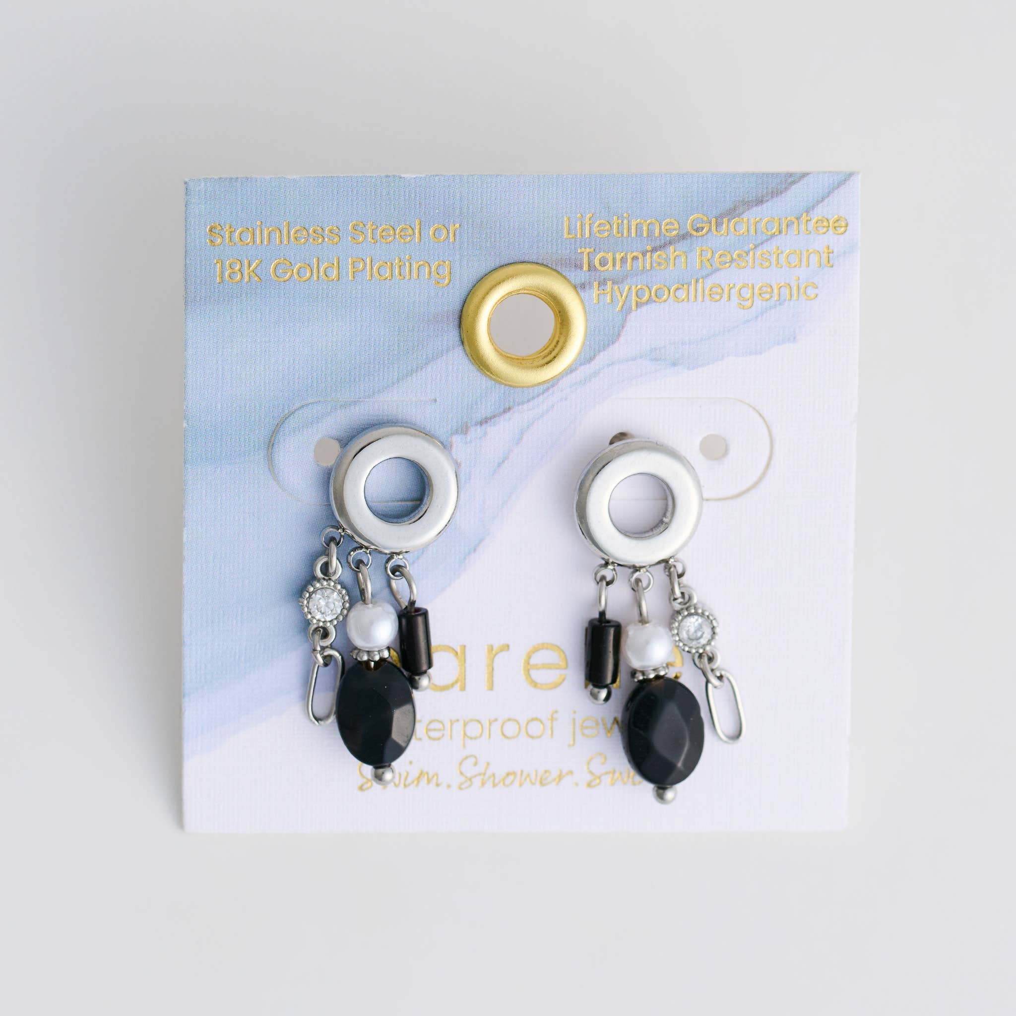 Waterproof Earrings Drop Black Agate Jewelry Narelle Post